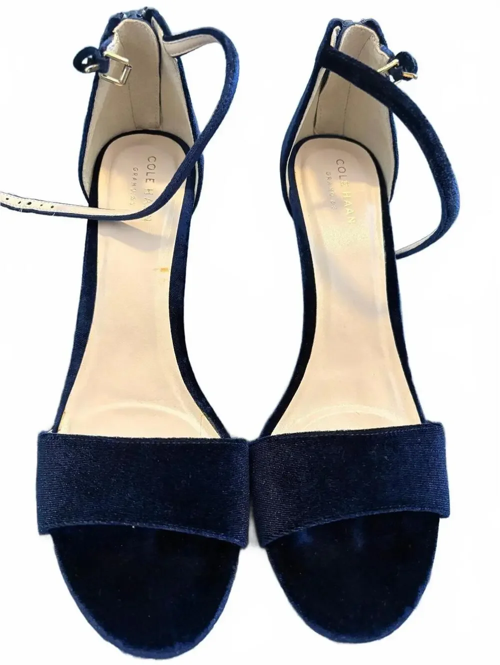 Vintage Cole Haan Women's Navy Blue Velvet Ankle Strap Glitter High Heel size 9